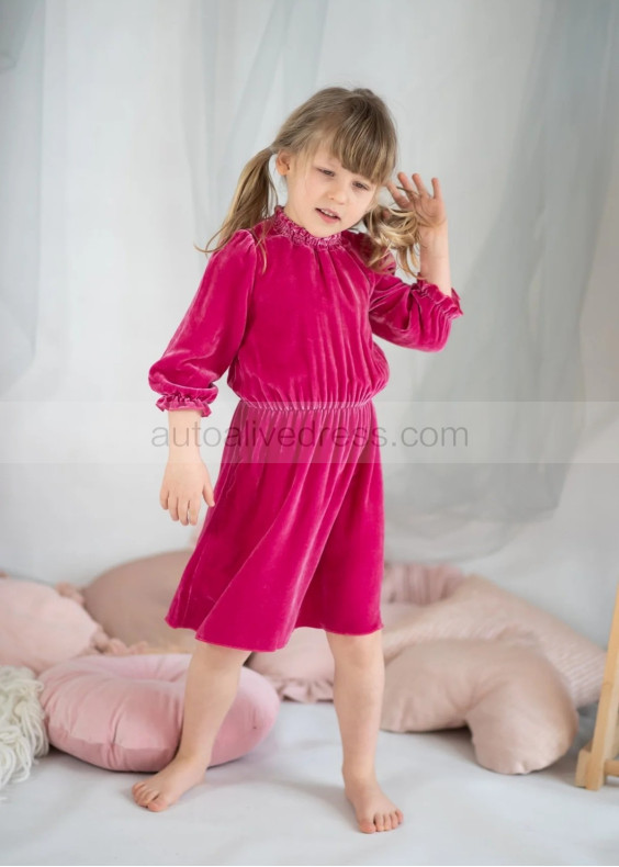 Raspberry Velvet Knee Length Simple Flower Girl Dress